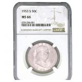 1953-S Washington Silver Half Dollar NGC MS66