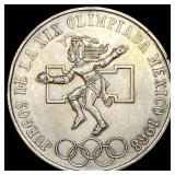 1968 Mexico Silver 25 Pesos Dancing Aztec UNCIRCUL