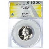1955 Washington Silver Quarter ANACS PF67 Cameo