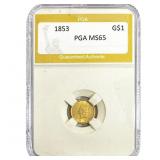 1853 Rare Gold Dollar PGA MS65