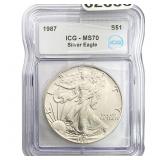 1987  ICG MS70 $1 Silver 1OZ SE