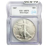 1987  ICG MS70 $1 Silver 1OZ SE