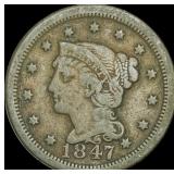 1847 Braided Hair Large Cent LIGHTLY CIRCULATED