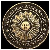 Peru Provisional Cupronickel 20 Centavos NEARLY U