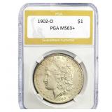 1902-O Morgan Silver Dollar PGA MS63+