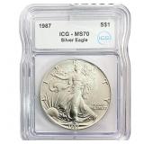 1987  ICG MS70 $1 Silver 1OZ SE