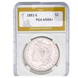 1881-S Morgan Silver Dollar PGA MS66+