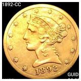 1892-CC $5 Gold Half Eagle HIGH GRADE