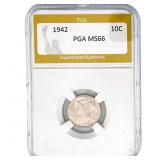1942 Mercury Silver Dime PGA MS66
