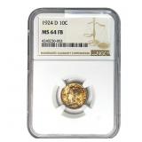 1924-D Mercury Silver Dime NGC MS64 FB