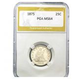 1875 Seated Liberty Quarter PGA MS64
