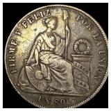 1871 Peru 1 Silver Sol  NEARLY UNCIRCULATED