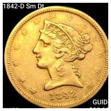 1842-D Sm Dt $5 Gold Half Eagle CHOICE AU