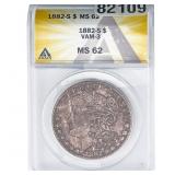 1882-S Morgan Silver Dollar ANACS MS62 VAM-3