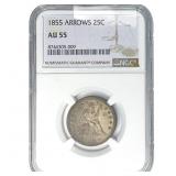 1855 Seated Liberty Quarter NGC AU55 Arrows