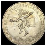 1968 Mexico Silver 25 Pesos Dancing Aztec UNCIRCUL