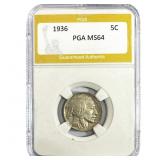 1936 Buffalo Nickel PGA MS64