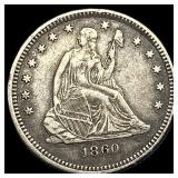 1860-S Silver Seated Liberty Quarter NEARLY UNCIRC