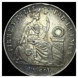 1875 Peru Silver 1 Sol  CLOSELY UNCIRCULATED