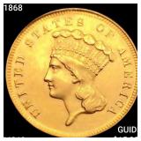 1868 $3 Gold Piece CHOICE BU
