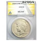 1924 Silver Peace Dollar ANACS MS64