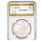 1874-S Silver Trade Dollar PGA MS63+