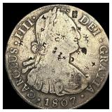 1807 Mexico Silver 8 Reales Chopmarked NEARLY UNCI