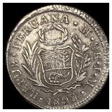 1828 Peru Silver 2 Reales  NEARLY UNCIRCULATED