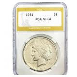 1921 Silver Peace Dollar PGA MS64