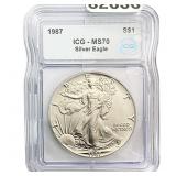1987  ICG MS70 $1 Silver 1OZ SE