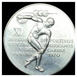 1970 Panama Silver 5 Balboas  NEARLY UNCIRCULATED