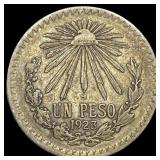 1923 M Mexico Silver 1 Peso NEARLY UNCIRCULATED