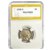 1936-S Buffalo Nickel PGA MS65
