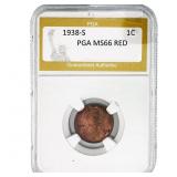 1938-S Wheat Cent PGA MS66 RED