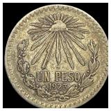 1923 M Mexico Silver 1 Peso NEARLY UNCIRCULATED