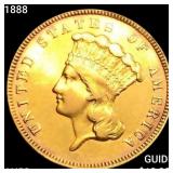 1888 $3 Gold Piece CHOICE AU