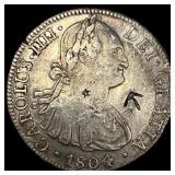 1804 Mo Mexico Silver 8 Reales Chopmarked NEARLY U
