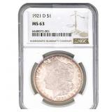 1921-D Morgan Silver Dollar NGC MS63
