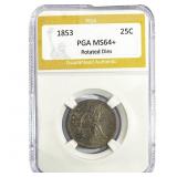 1853 Seated Liberty Quarter PGA MS64+ Rotated Dies