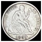 1891 Silver Dime (Seated Liberty) CLOSELY UNCIRCUL