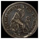 1860 Peru Silver 1/2 Real NEARLY UNCIRCULATED