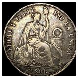 1864 Peru Silver 1/2 Sol