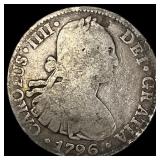 1796 Mo Mexico Silver 8 Reales Chopmarked NEARLY U