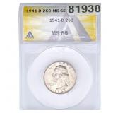 1941-D Washington Silver Quarter ANACS MS65