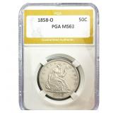 1858-O Seated Liberty Half Dollar PGA MS63