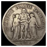 1849-A France Silver 5 Francs  NEARLY UNCIRCULATED