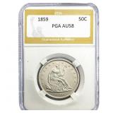 1859 Seated Liberty Half Dollar PGA AU58