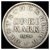Germany Silver 3 Mark NEARLY UNCIRCULATED