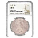 1925 Silver Peace Dollar NGC MS63