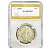 1945-D Walking Liberty Half Dollar PGA MS66